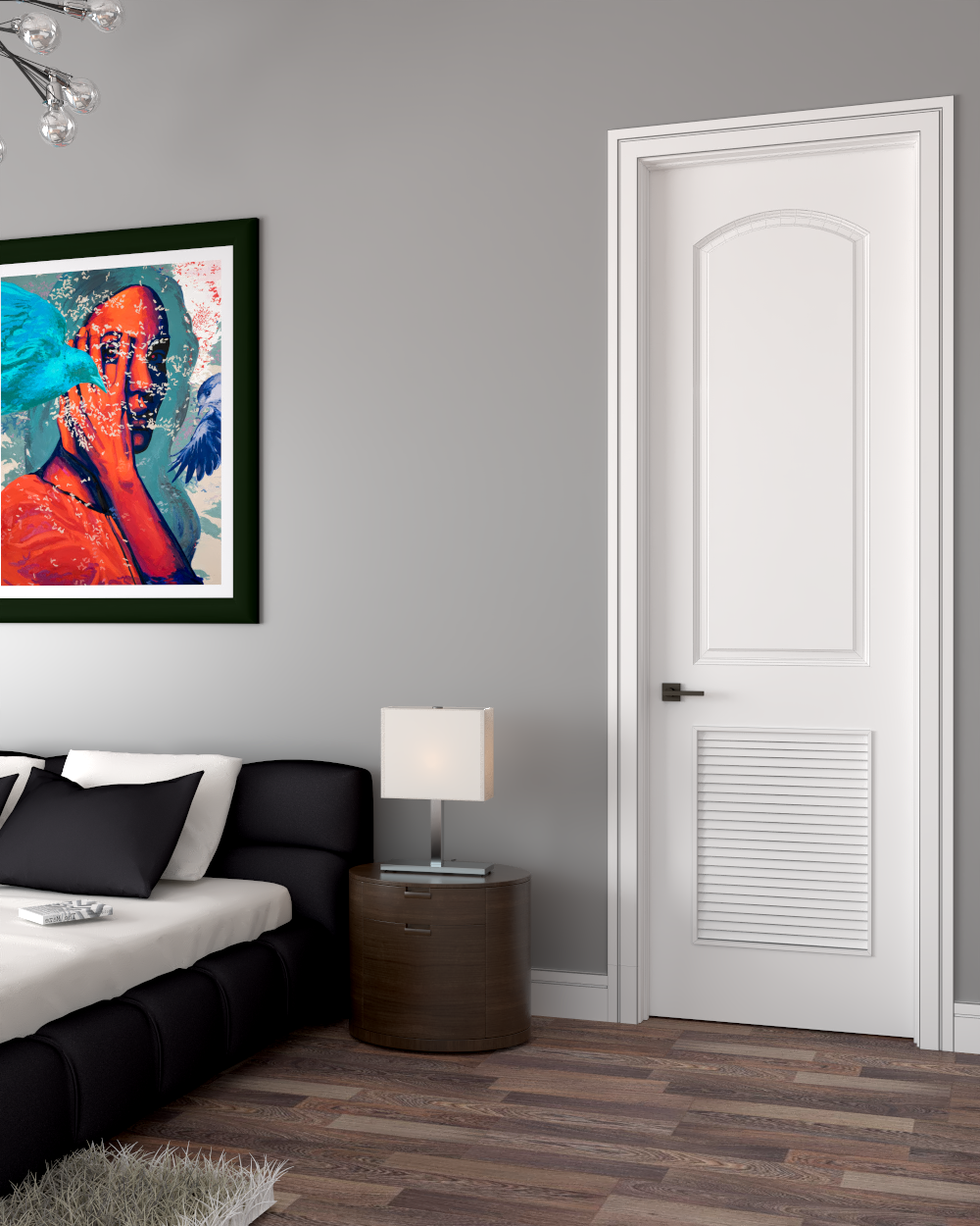 2 Panel Arch Caiman with Louver Insert Primed 7'-0" (84")