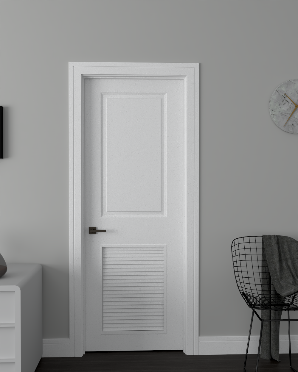 2 Panel Square Carrara Primed with Louver Insert 6'-8" (80")