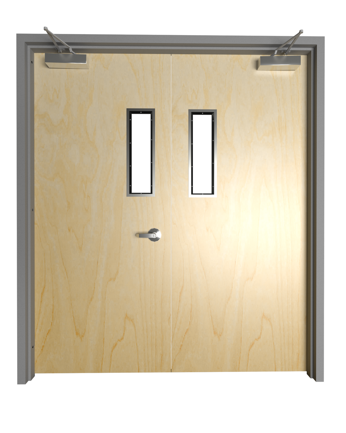 Commercial Birch Double Door with Hollow Metal Frame with Narrow Vision Lite