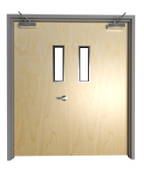 Commercial Birch Double Door with Hollow Metal Frame with Narrow Vision Lite