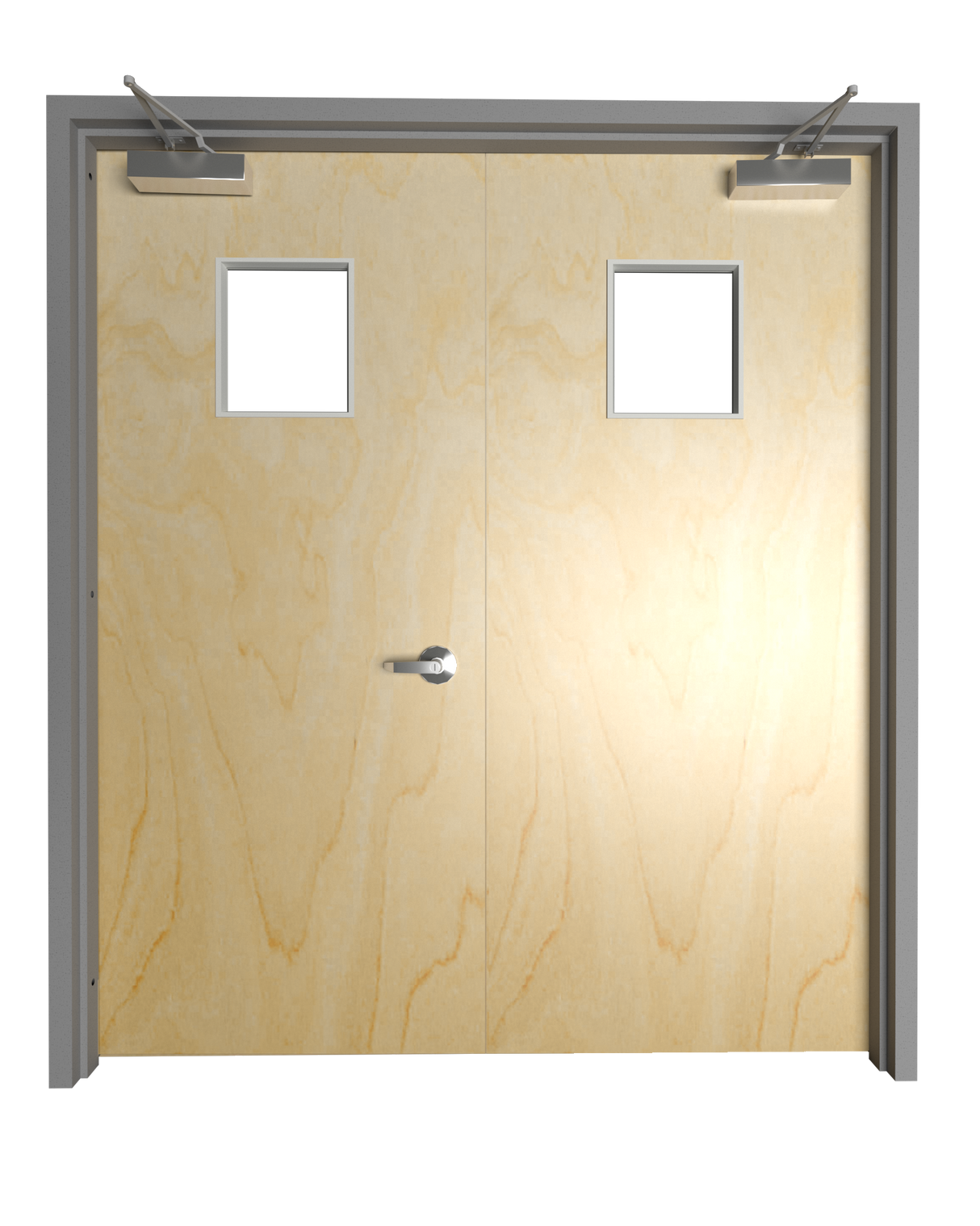 Commercial Birch Double Door with Hollow Metal Frame with Vision Vision Lite