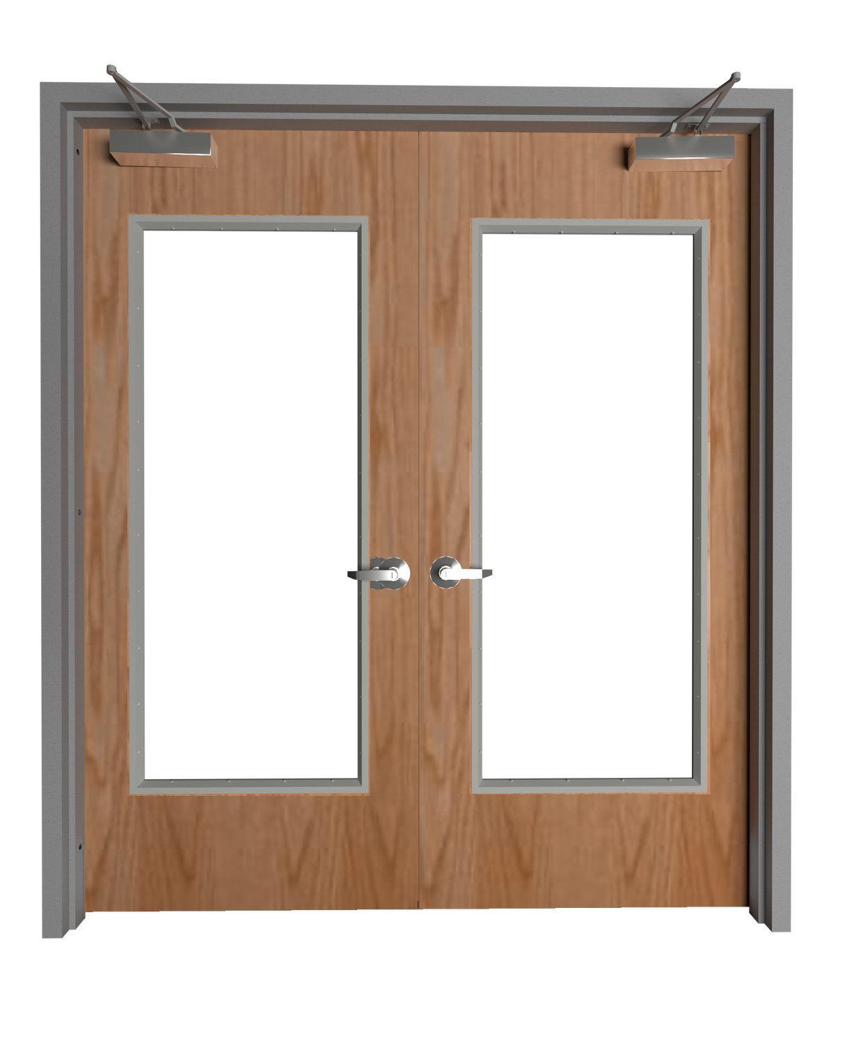 Commercial Oak Double Door with Hollow Metal Frame with Full Lite