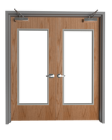 Commercial Oak Double Door with Hollow Metal Frame with Full Lite