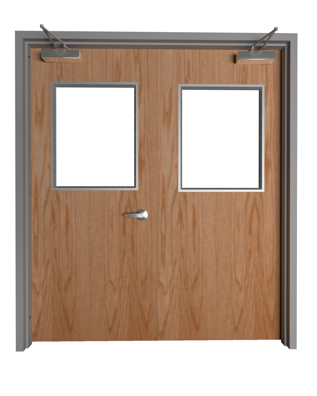Commercial Oak Double Door with Hollow Metal Frame with Half Lite
