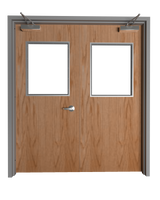 Commercial Oak Double Door with Hollow Metal Frame with Half Lite