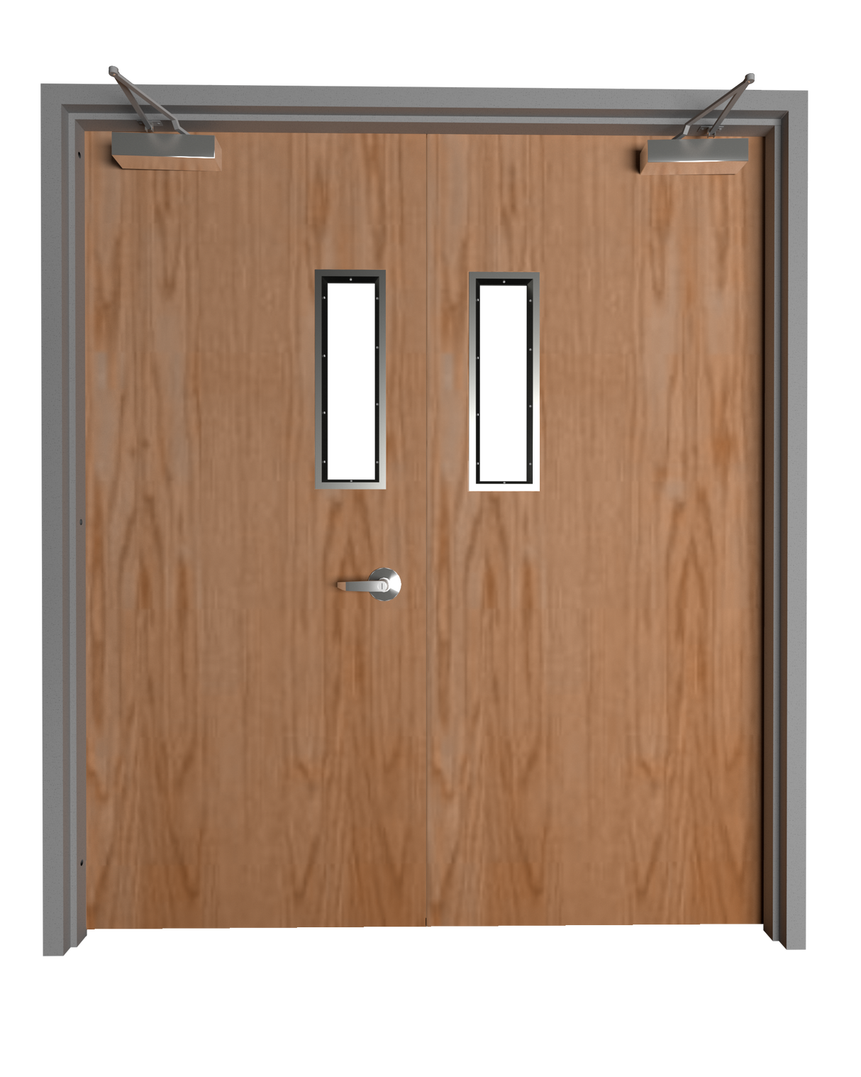Commercial Oak Double Door with Hollow Metal Frame with Narrow Vision Lite