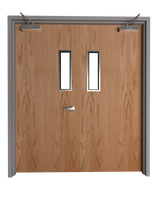 Commercial Oak Double Door with Hollow Metal Frame with Narrow Vision Lite