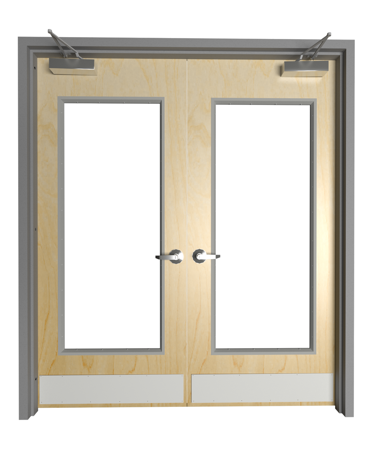 Commercial Birch Double Door with Hollow Metal Frame with Full Lite