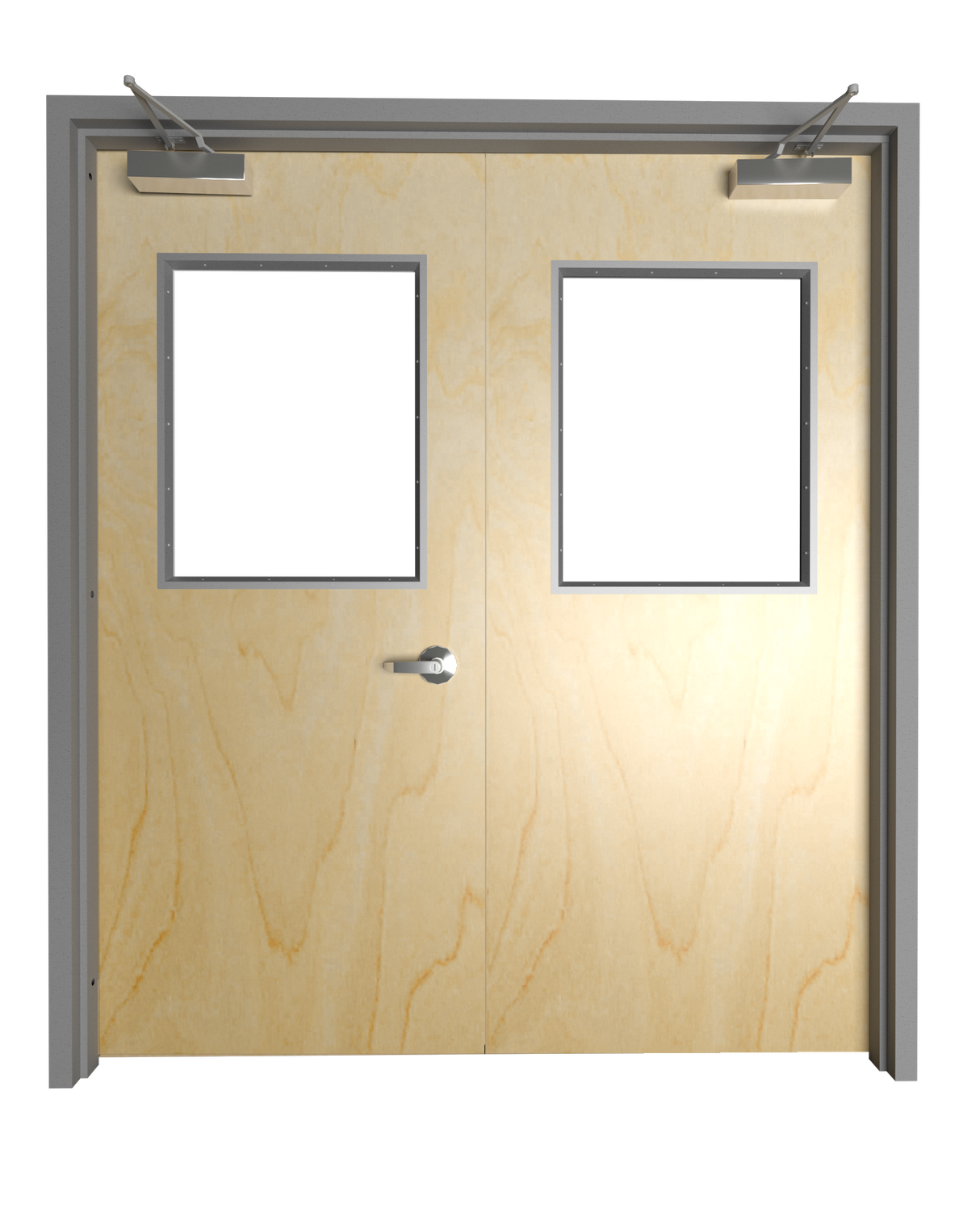 Commercial Birch Double Door with Hollow Metal Frame with Half Lite