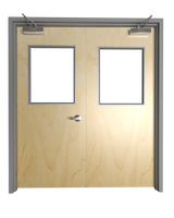 Commercial Birch Double Door with Hollow Metal Frame with Half Lite