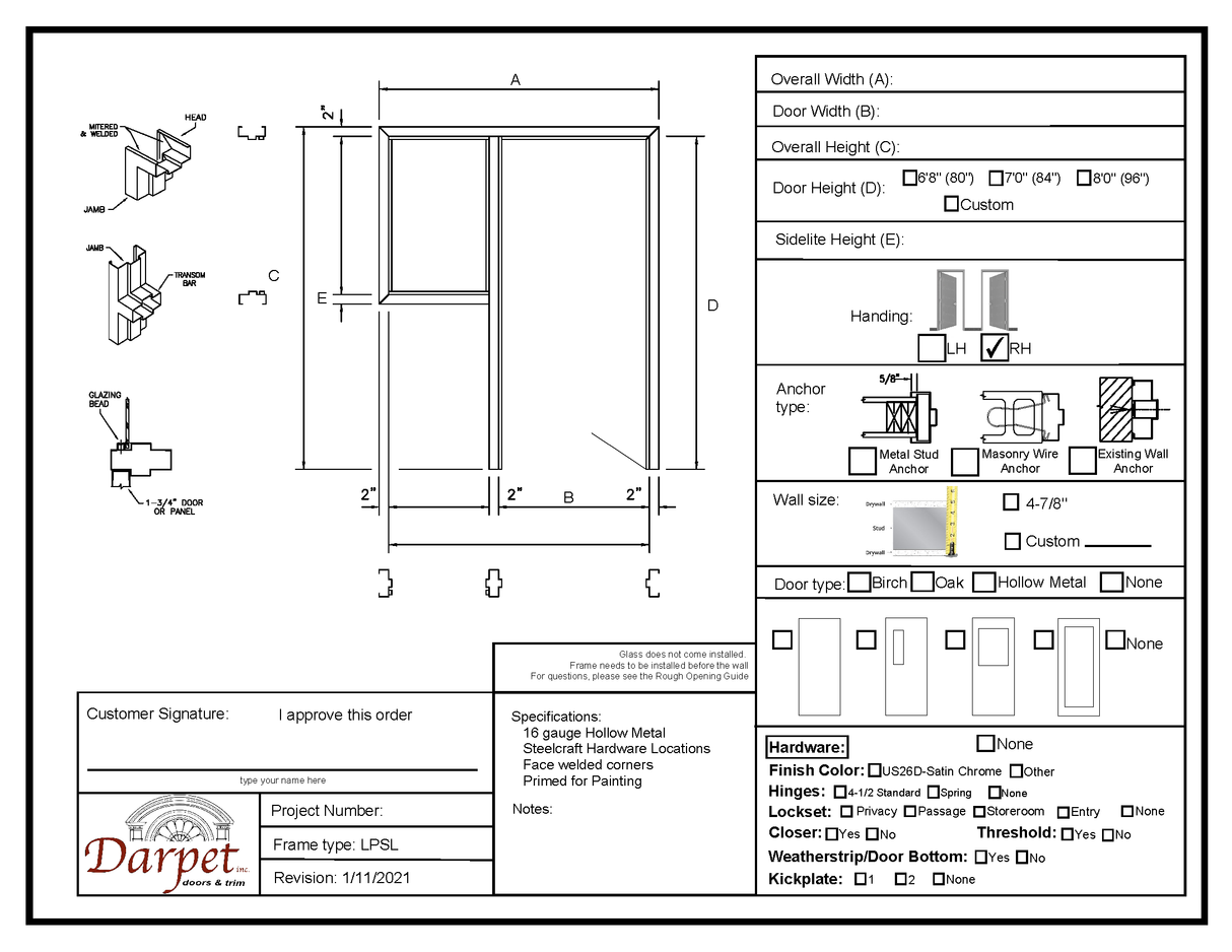 Left Partial Side Lite Frame - Model#LPSL