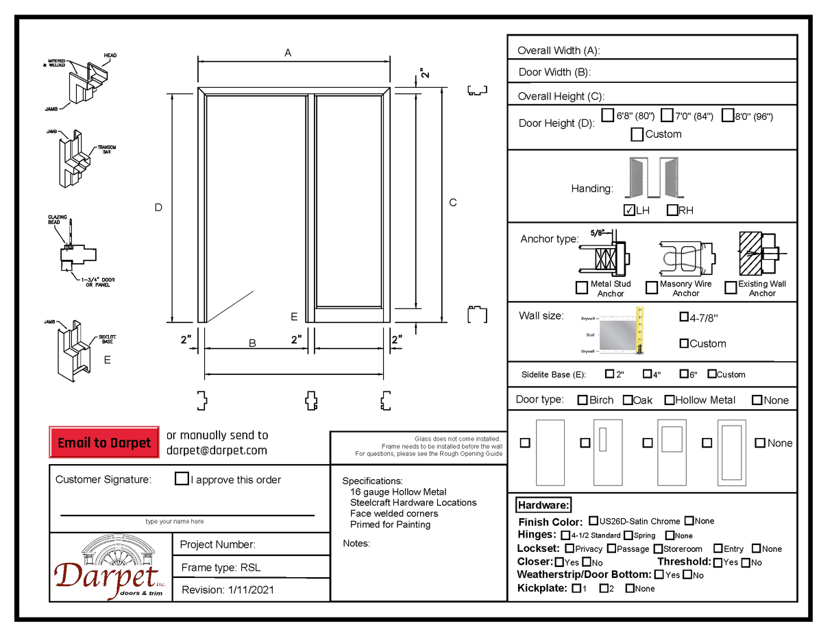 Right Side Lite Frame - Model#RSL