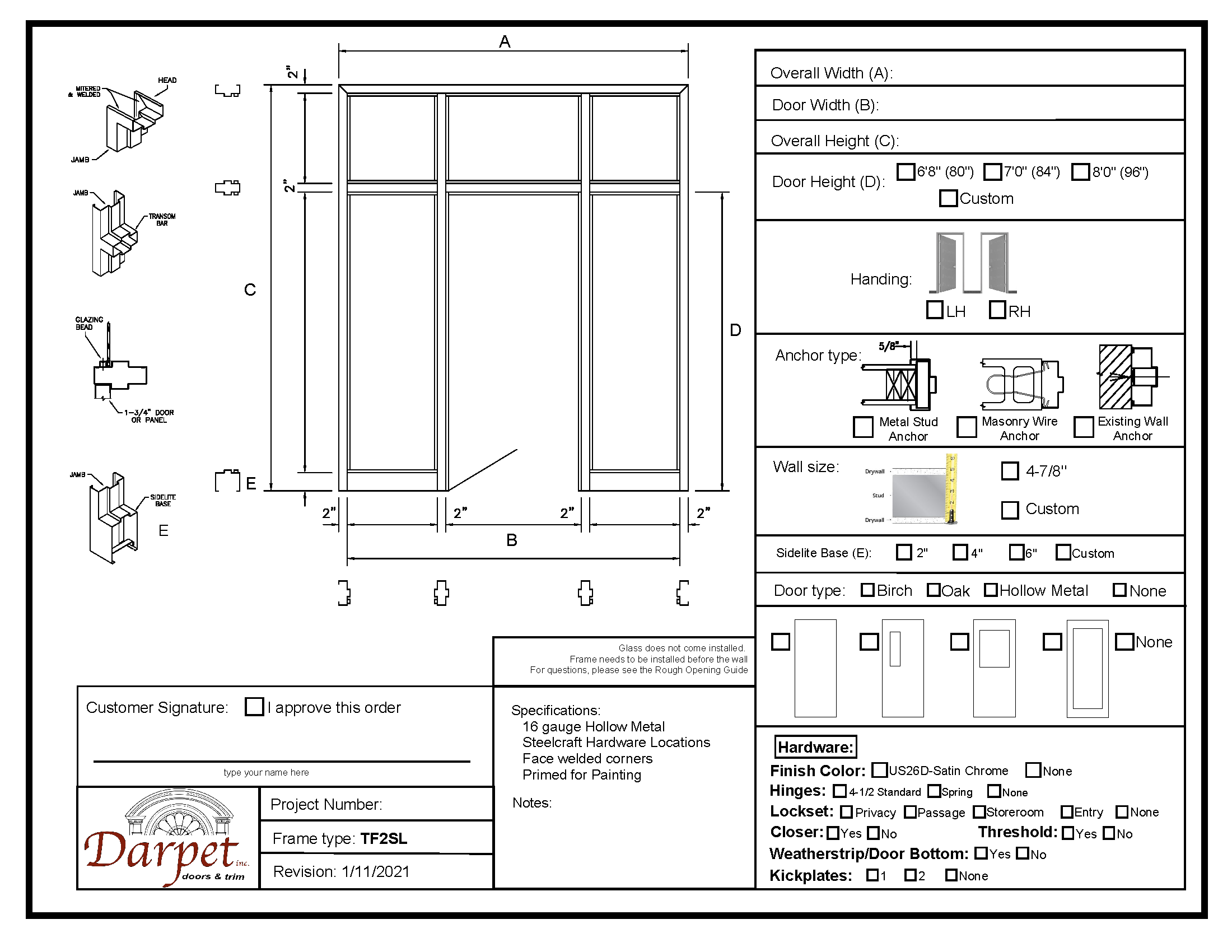 Transom with Double Side Lite Frame - Model#TF2SL