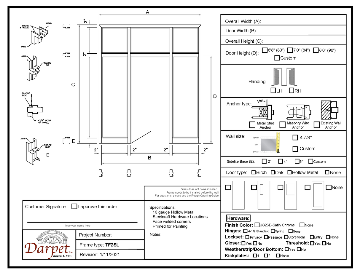 Transom with Double Side Lite Frame - Model#TF2SL