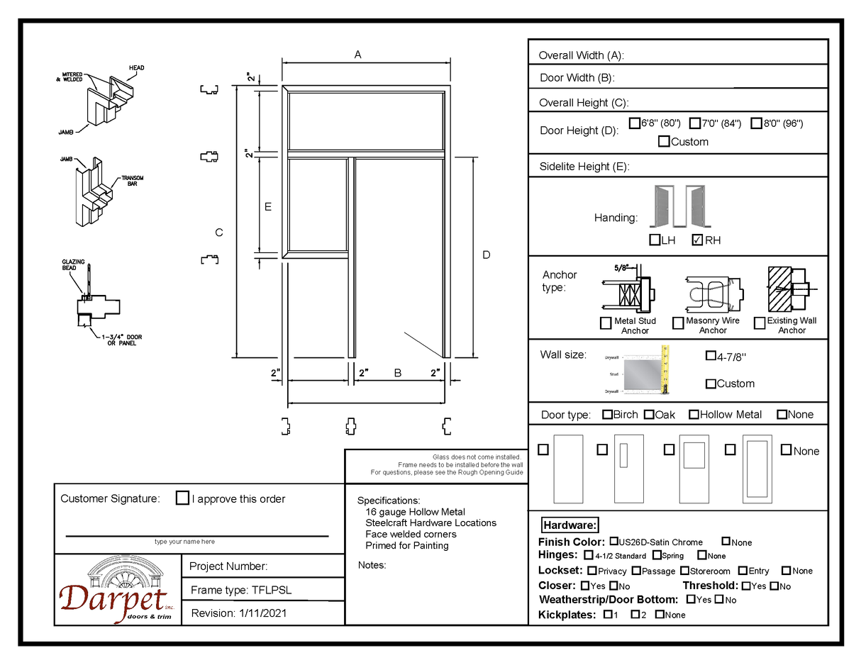 Transom with Left Partial Side Lite Frame - Model#TFLPSL