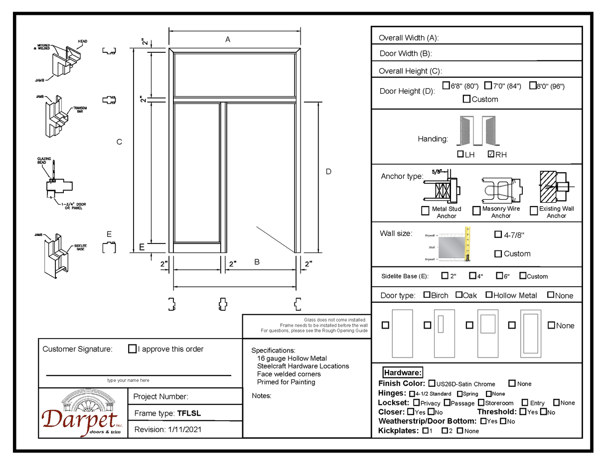 Transom with Left Side Lite Frame - Model#TFLSL