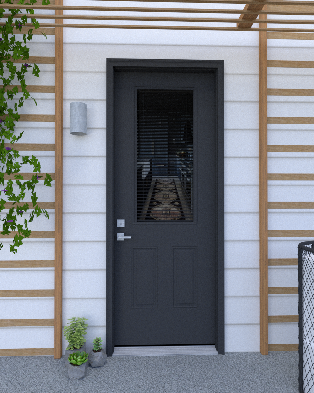 Half Glass Steel Door with 2 Panel Bottom & Blinds